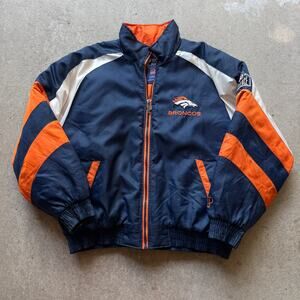Men's Vintage 90's Pro Player Denver Broncos Blue Puffer Jacket Coat Sz 2XL XXL